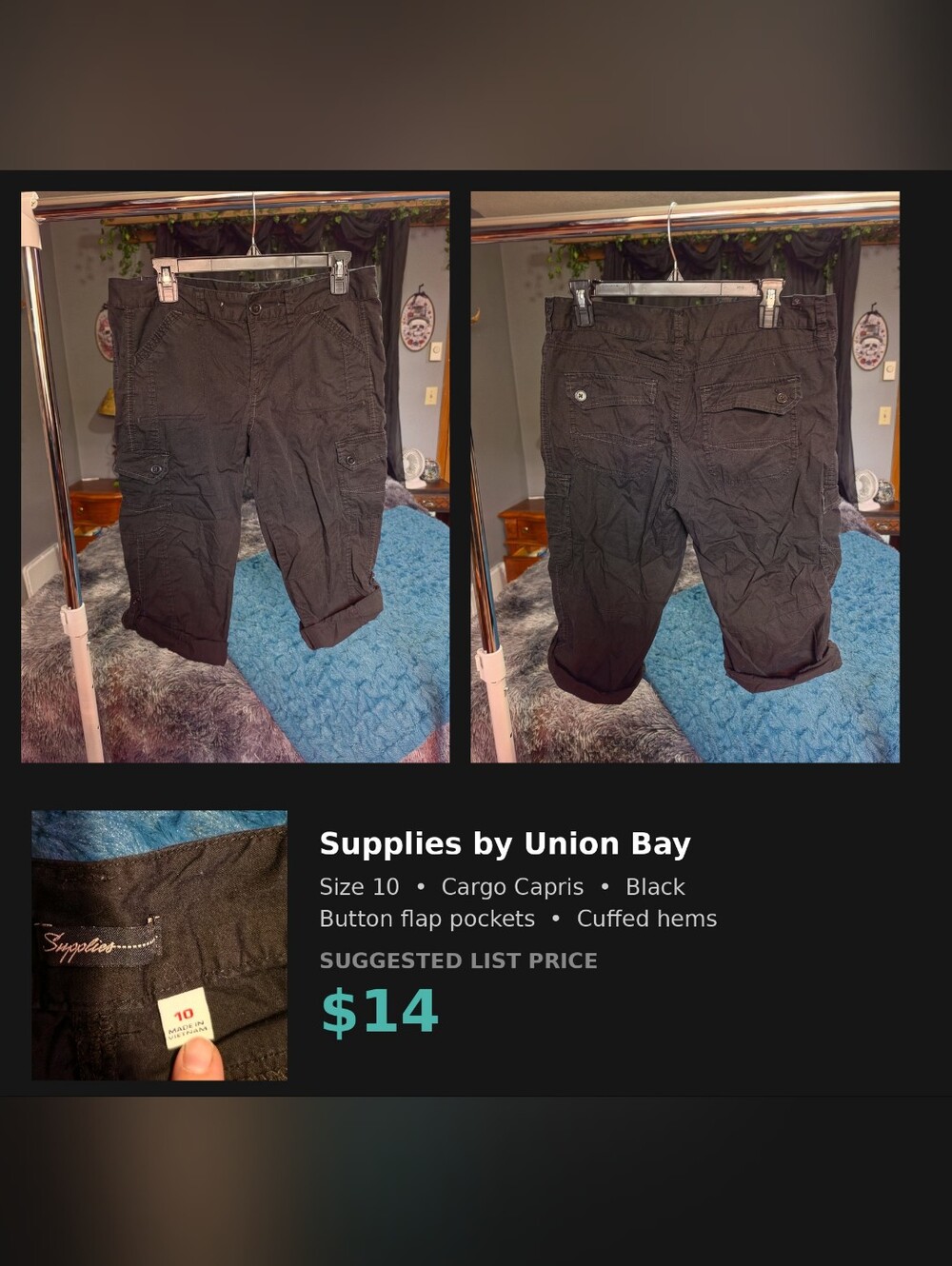 Supplies by Union Bay Black Cargo Capris Size 10